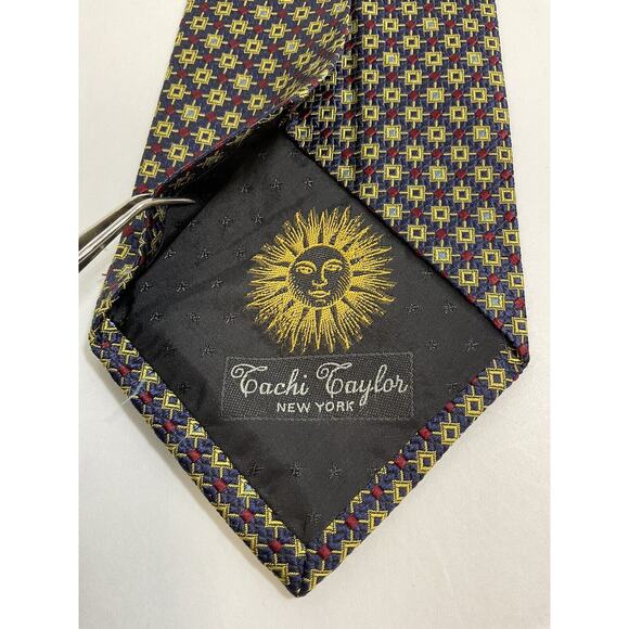 Tachi Taylor New York Classic Silk Tie Geometric Design Sewn Sun Tipping - Picture 6 of 15